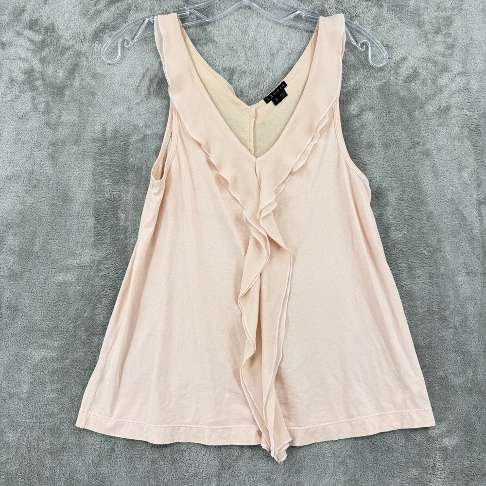 Theory Blouse Womens Small Tank Ruffle Silk Trim Tank Coquette Feminine Pink‎
